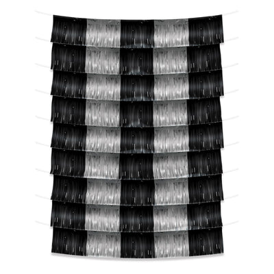 Black and Silver Metallic Party Fringe Garland Backdrop - Bulk 12 Pack