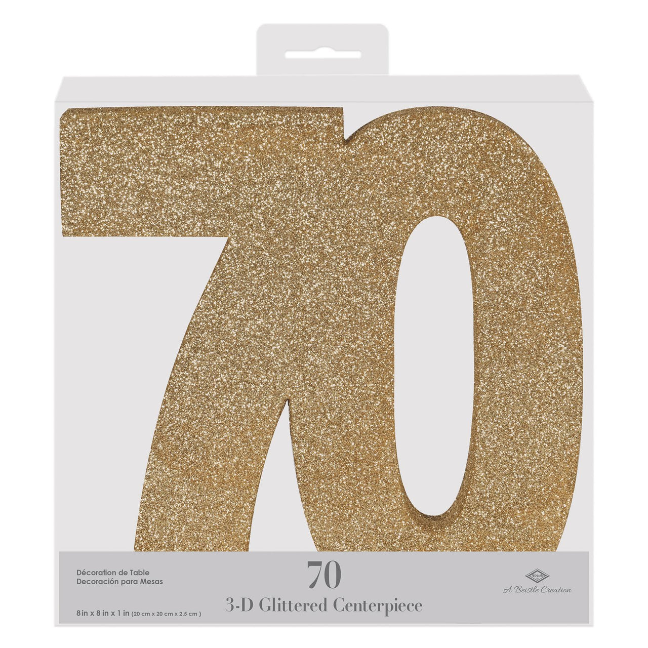 Beistle 3-D Glittered 70 Centerpiece gold - 8 inch x 8 inch x 1 inch - Birthday-Age Specific Centerpieces