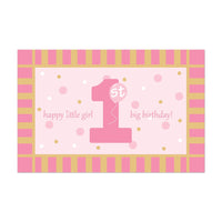 Plastic 1st Birthday Party Floor Mat- Pink - Bulk 12 Pack