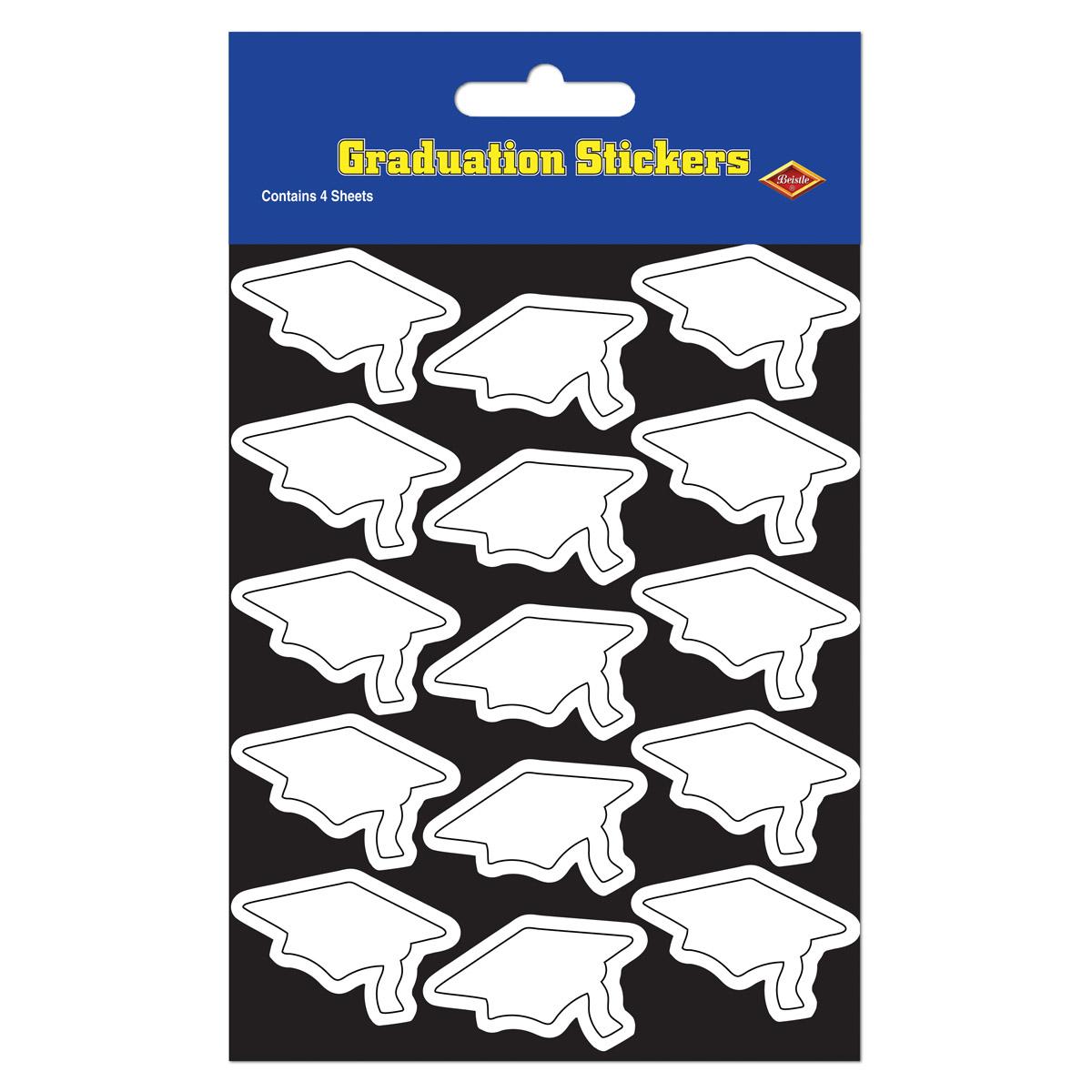 Grad Cap Graduation Party Stickers white - Bulk/48 Sticker Sheets