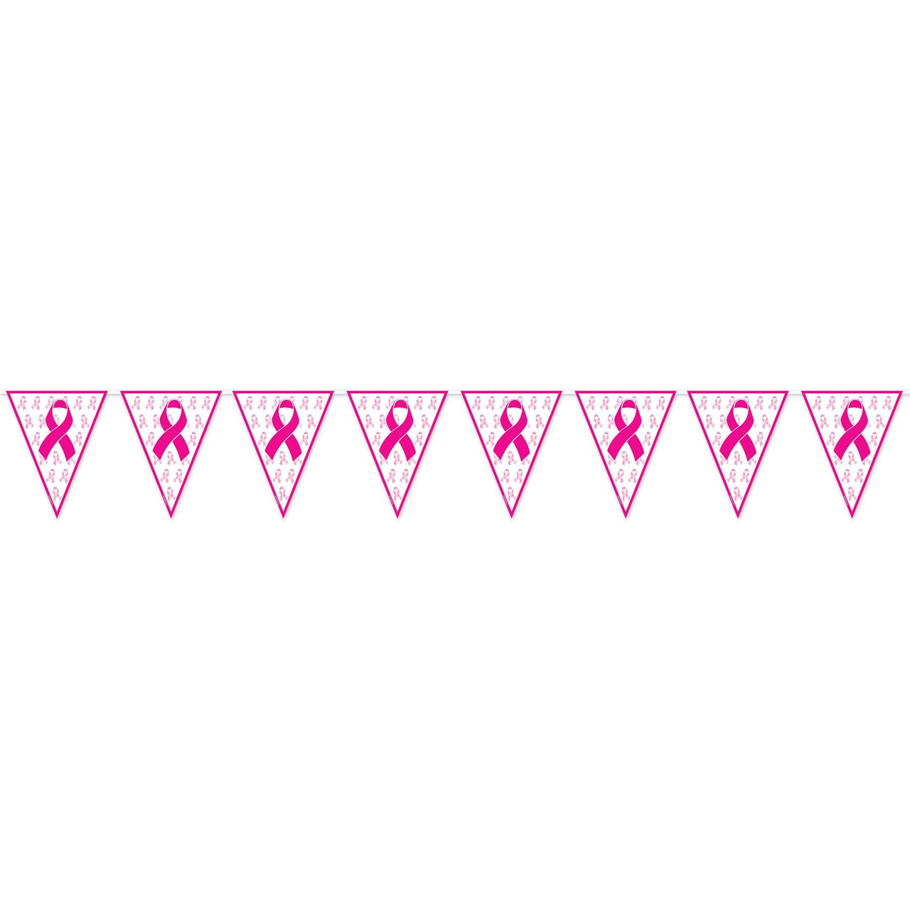 Pink Ribbon Pennant Party Banner - Bulk 12 Pack