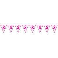 Pink Ribbon Pennant Party Banner - Bulk 12 Pack