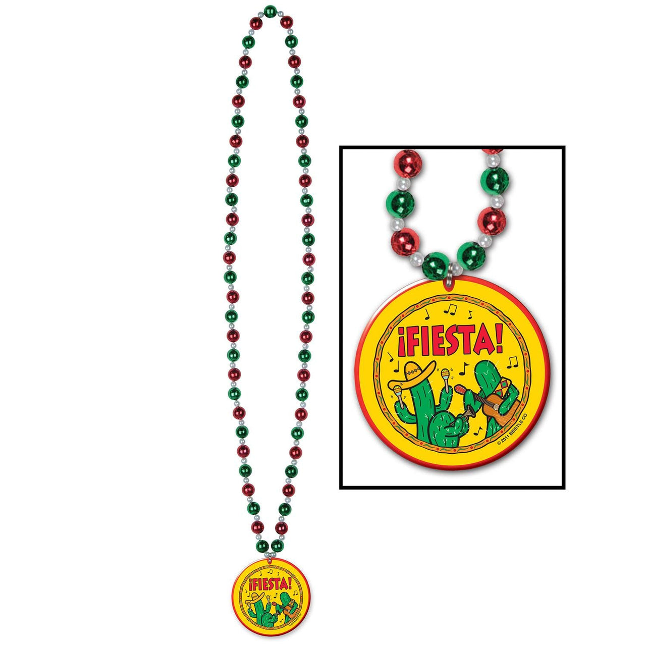 Fiesta Bead Necklaces with Fiesta! Medallion - Bulk 12 Pack