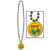 Fiesta Bead Necklaces with Fiesta! Medallion - Bulk 12 Pack