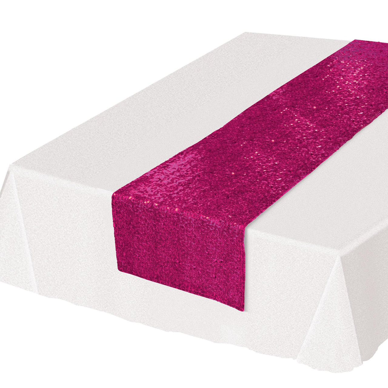 Sequined Cerise Party Table Runner - Bulk 12 Pack