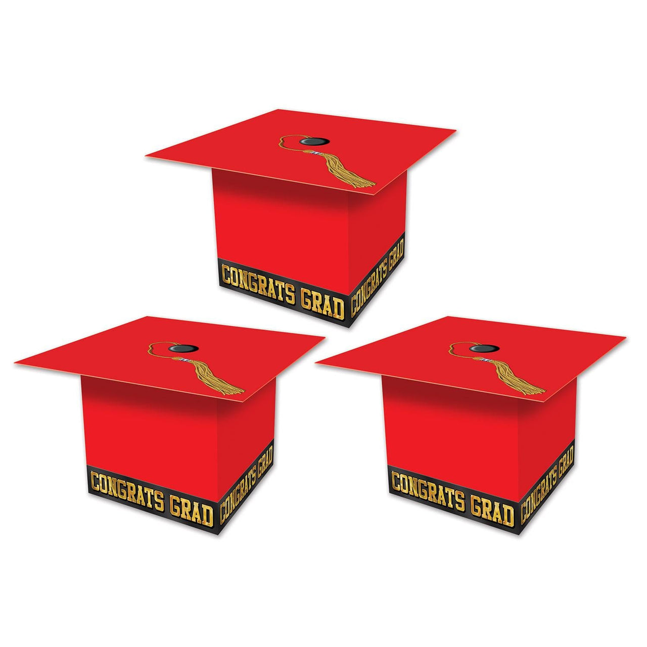 Grad Cap Graduation Party Favor Boxes - red - Bulk 36 Pack