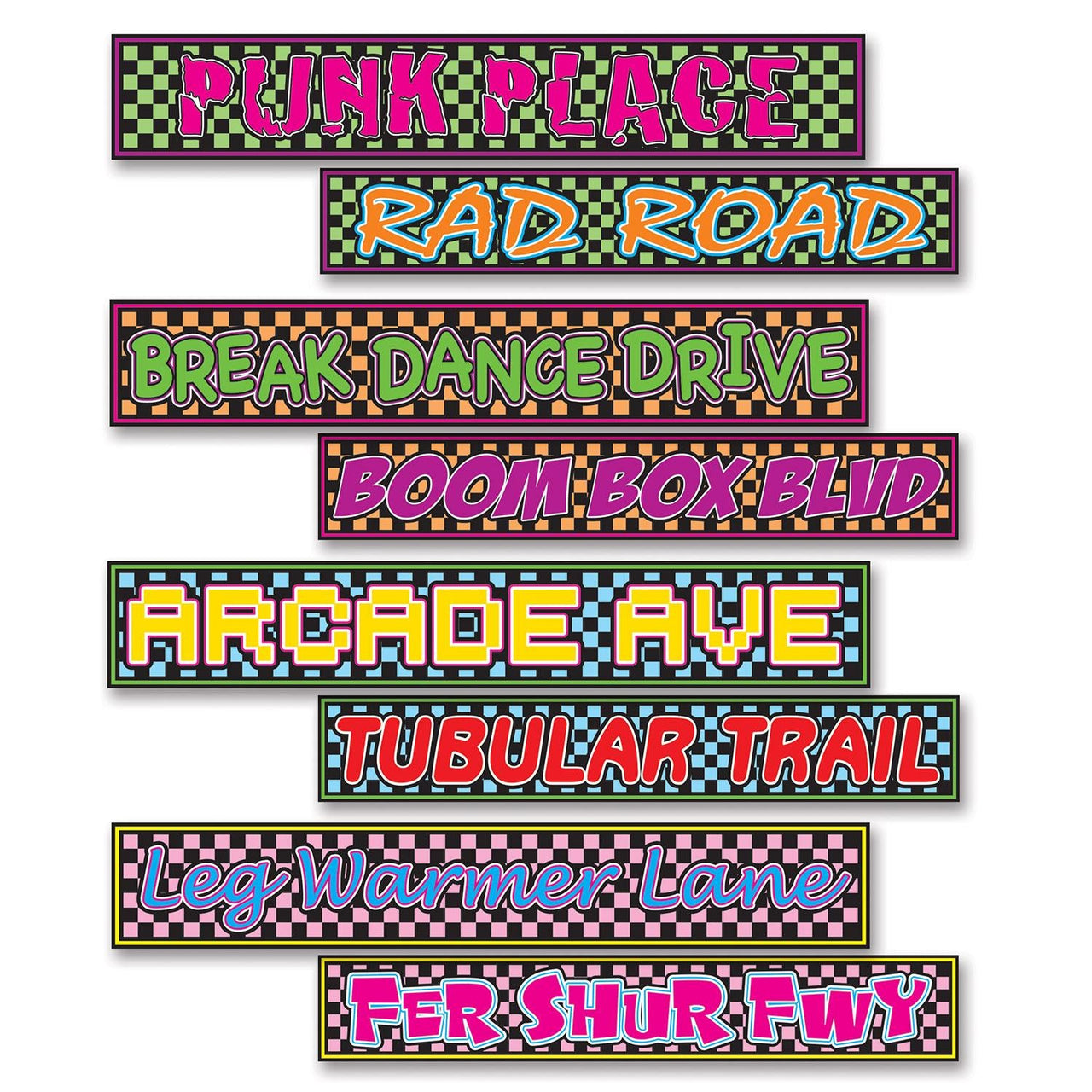 80's Street Sign Party Cutouts - Bulk 48 Pack