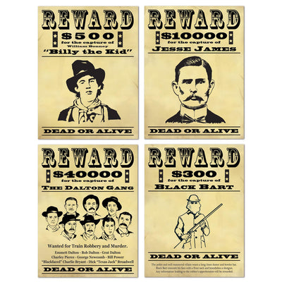 Wanted Sign Party Cutouts - Bulk 48 Pack