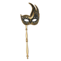 Mardi Gras Glittered Mask with Stick - gold - sticks attached - Bulk 12 Pack