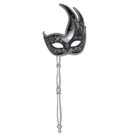 Mardi Gras Glittered Mask with Stick - silver - sticks attached - Bulk 12 Pack