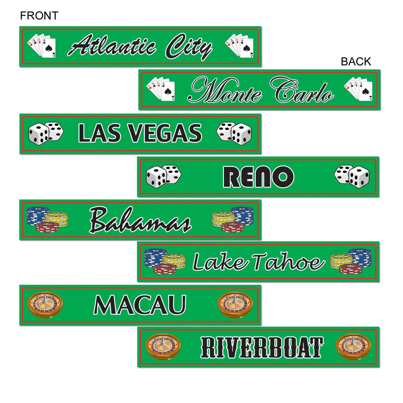 Gambling Destination St Sign Party Cutouts - Bulk 48 Pack