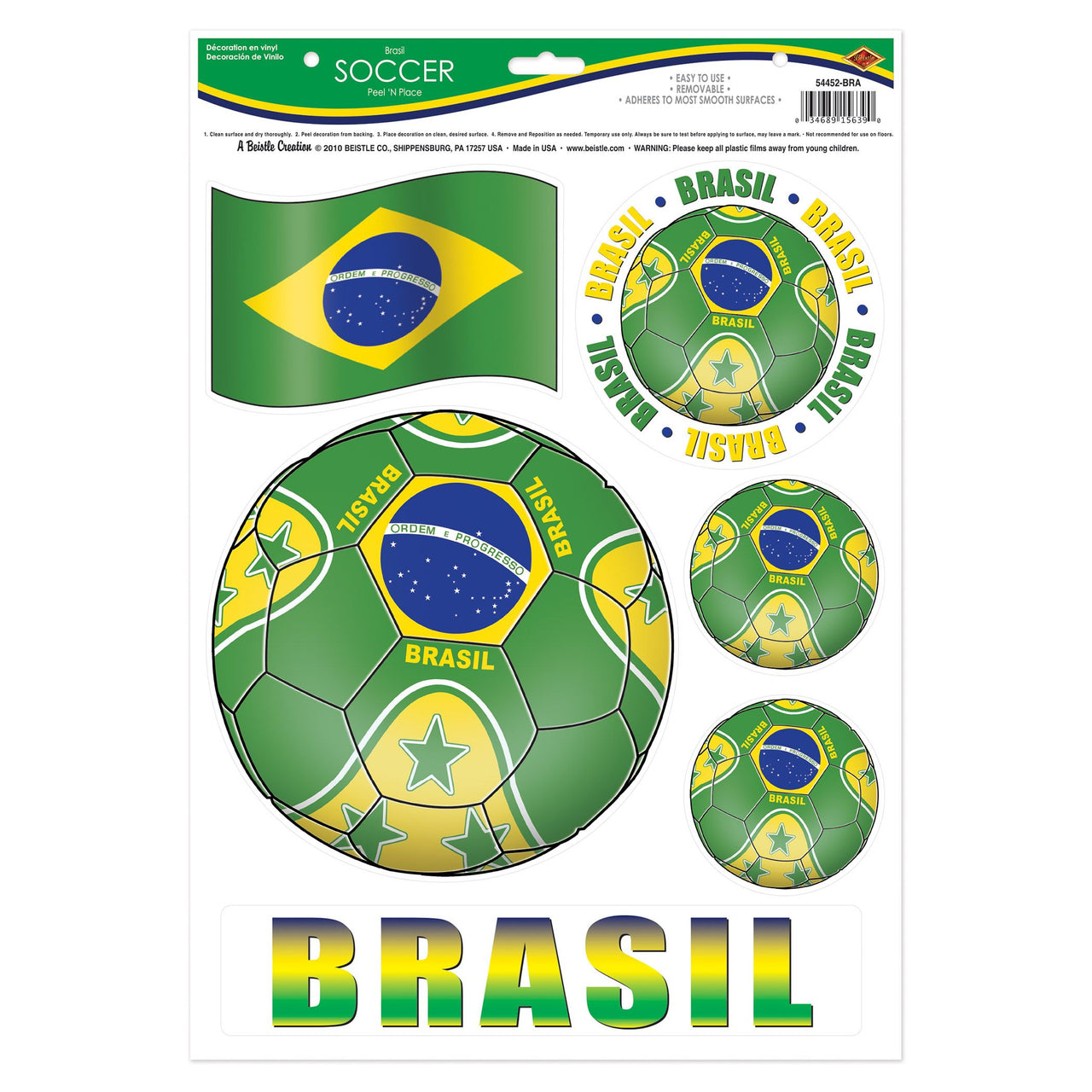 12 Pack Bulk Brazil Soccer Peel 'N Place Decals