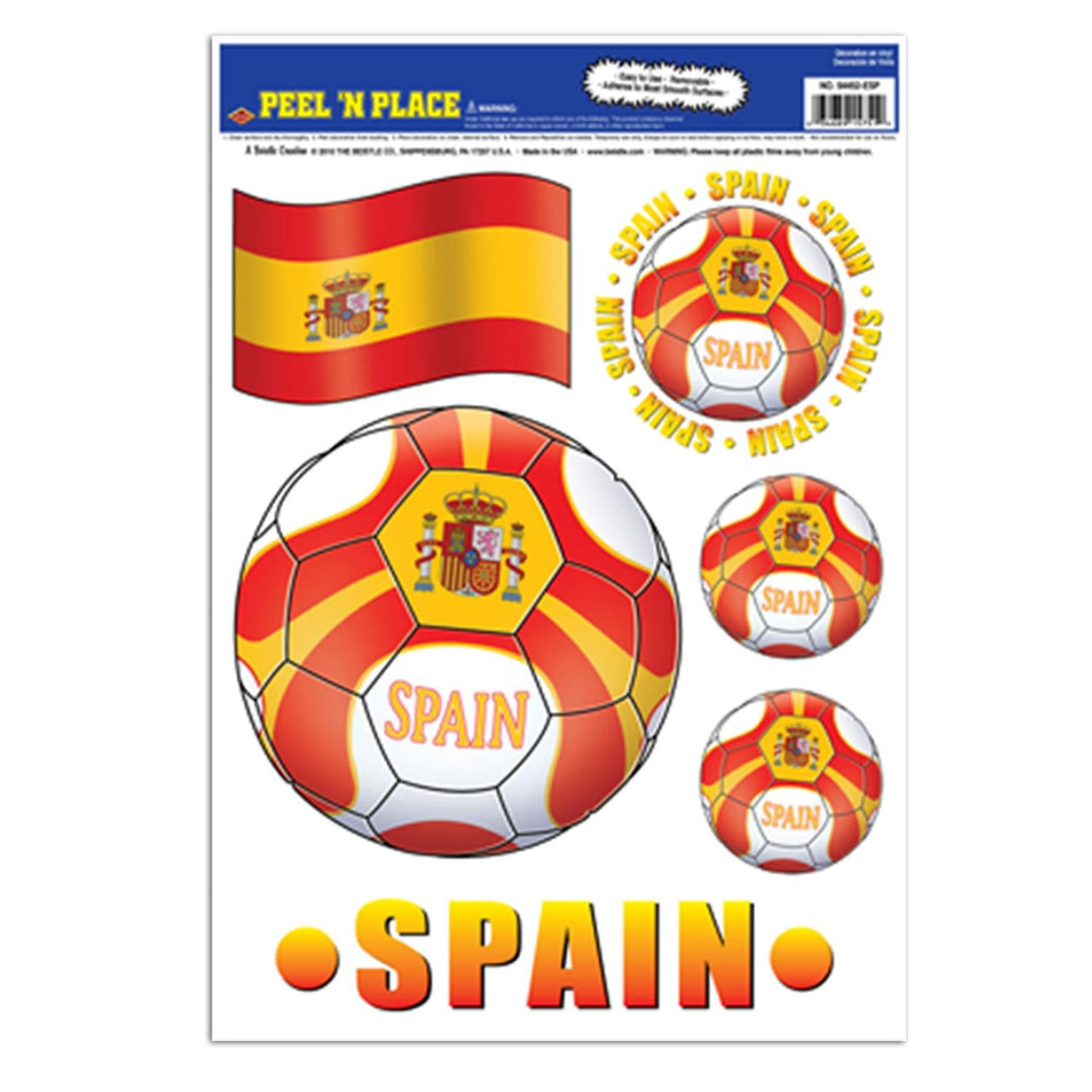 Soccer Party Peel 'N Place Clings - Spain - Bulk/72 Clings