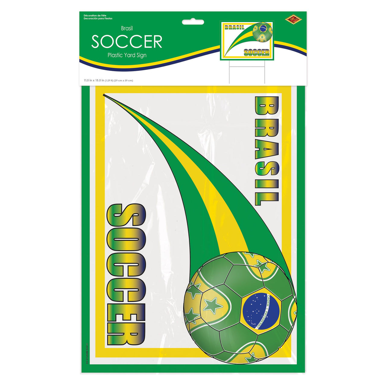 6 Pack Bulk Brasil Soccer Yard Sign All-Weather Plastic with H-Stake