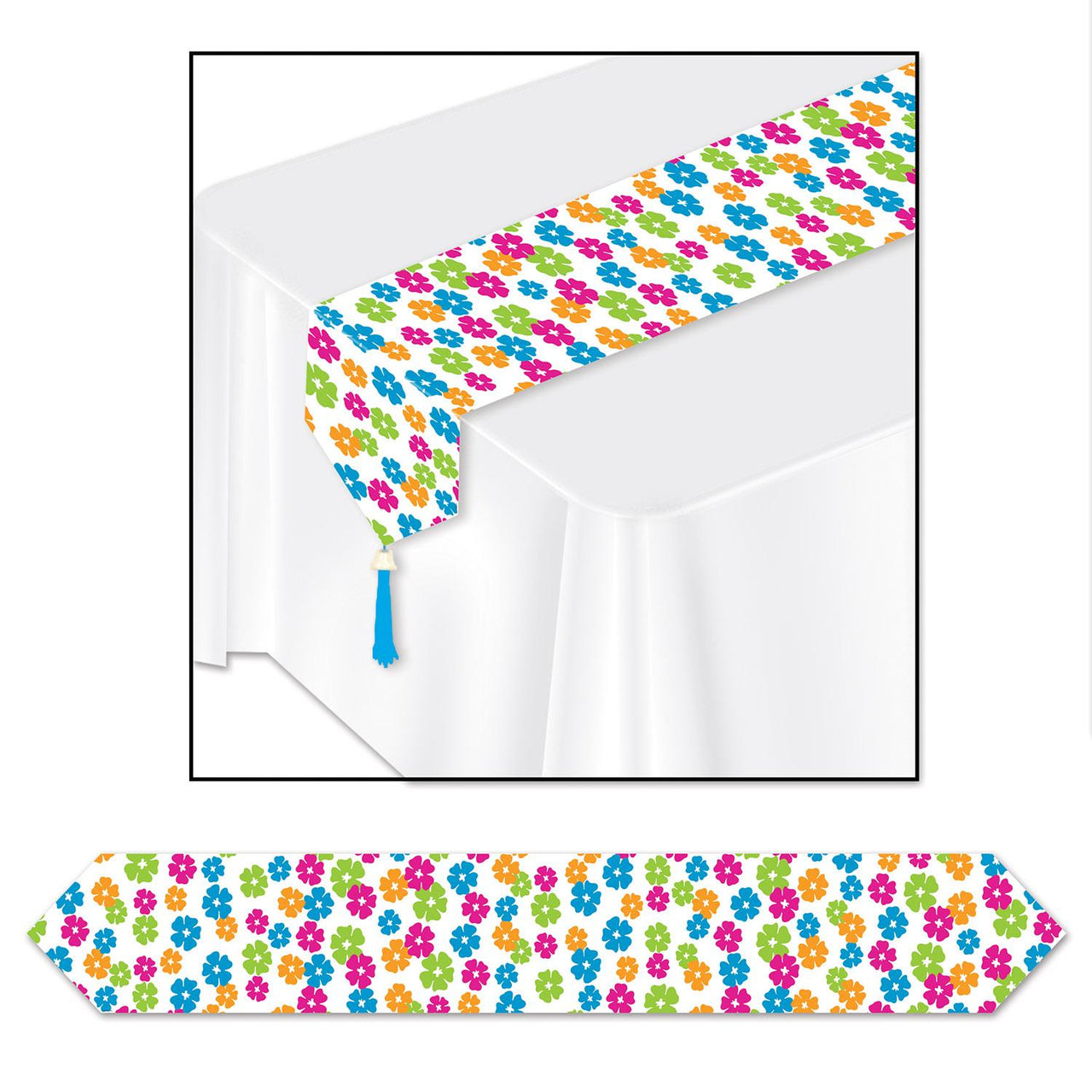 Luau Party Printed Hibiscus Paper Table Runner - Bulk 12 Pack