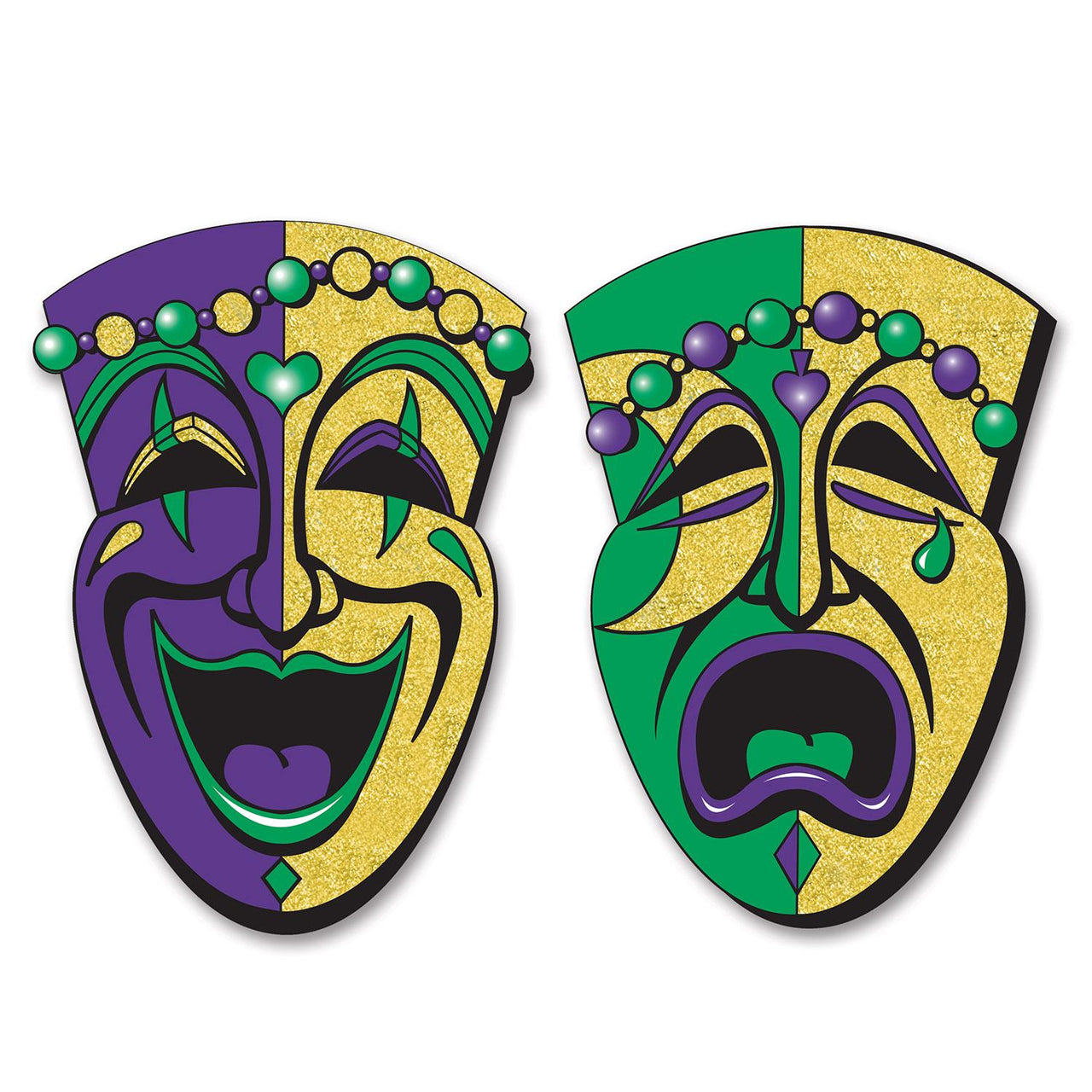 Mardi Gras Jumbo Glittered Comedy/Tragedy Face Cutouts - Bulk 24 Pack