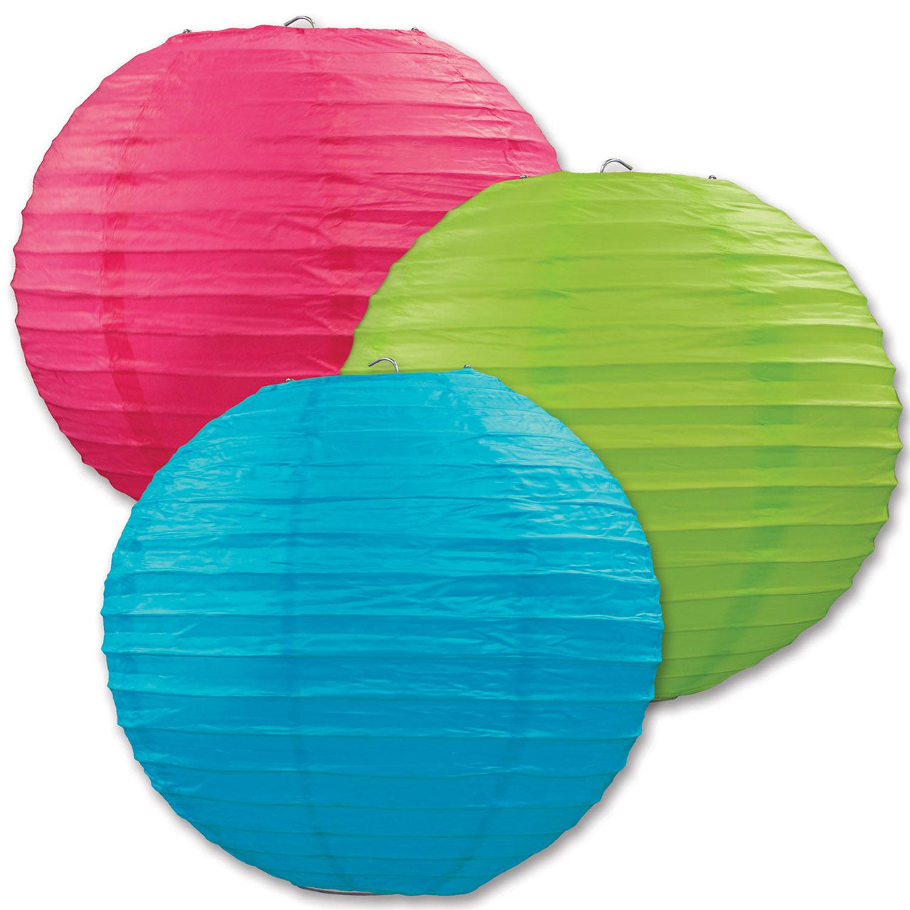 Luau Party Paper Lanterns - Asst cerise - Light green - turquoise - Bulk 18 Pack