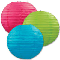 Luau Party Paper Lanterns - Asst cerise - Light green - turquoise - Bulk 18 Pack
