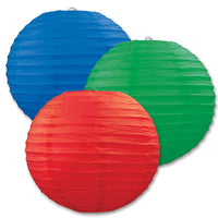 Party Paper Lanterns Asst red - blue - green - Bulk 18 Pack