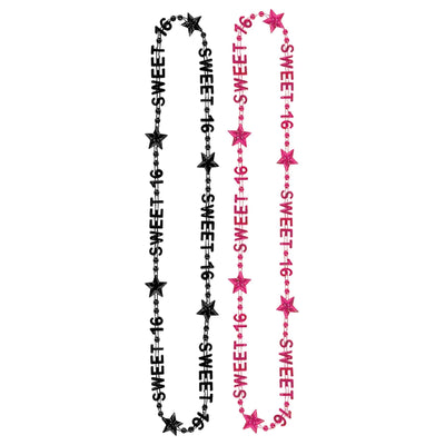 Sweet 16 Birthday Party Bead Necklaces - Bulk 24 Pack