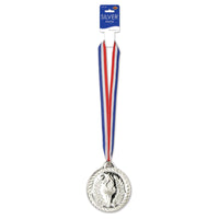4 Inch- Silver Medal with Ribbon - Bulk 12 Pack