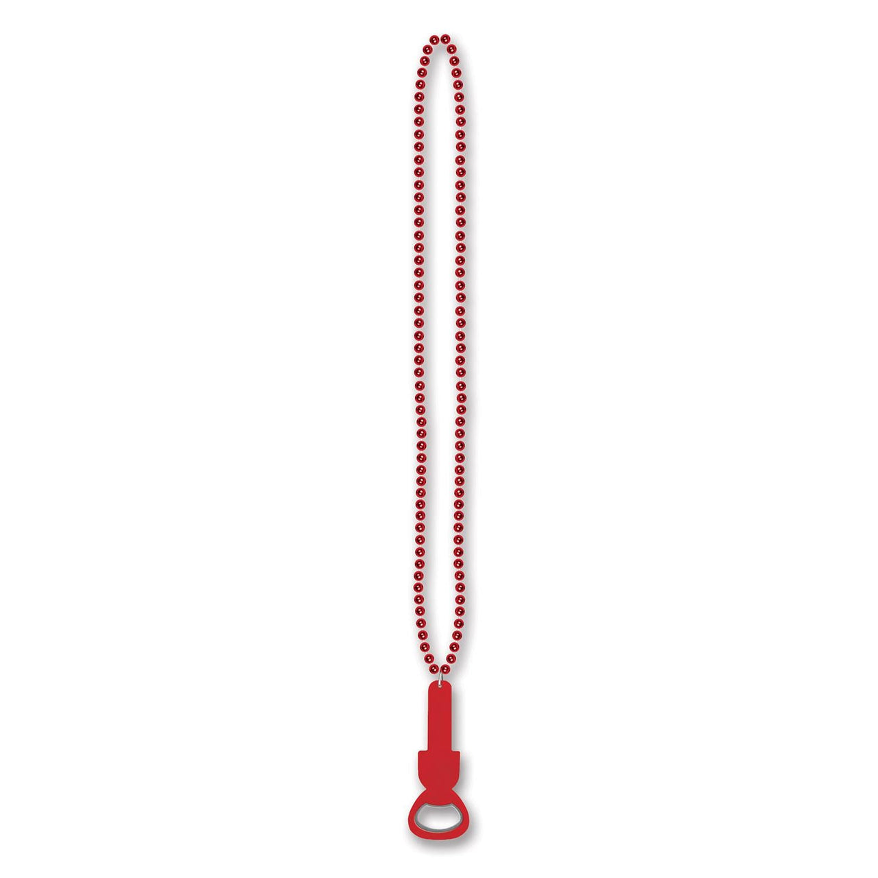 Bead Necklace with Bottle Opener - red - Bulk 12 Pack