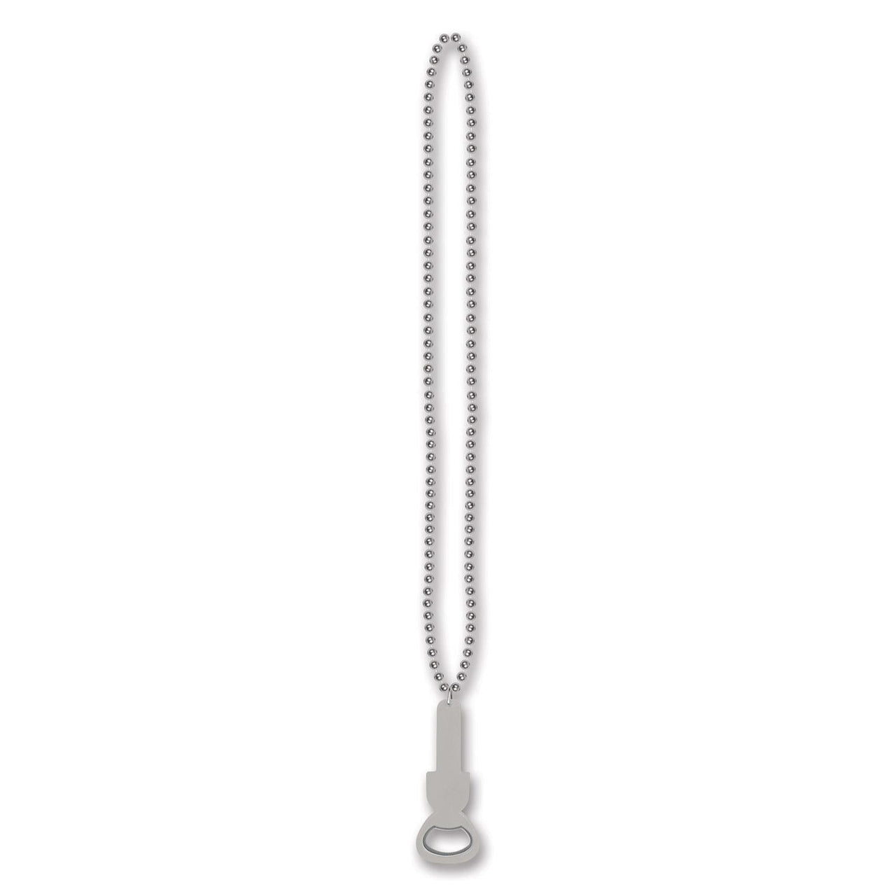 Bead Necklace with Bottle Opener - silver - Bulk 12 Pack