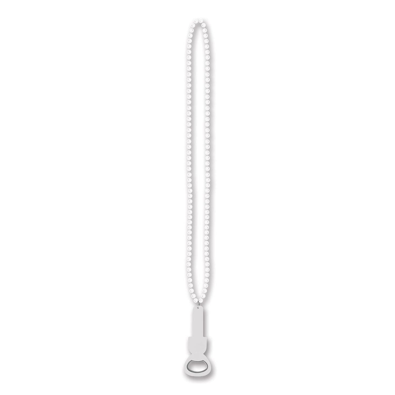 Bead Necklace with Bottle Opener - white - Bulk 12 Pack