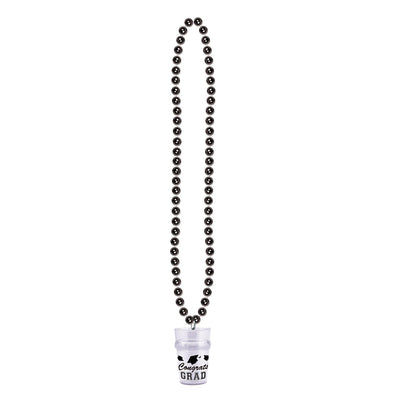 Graduation Party Bead Necklaces with Grad Glass - black - Bulk 12 Pack