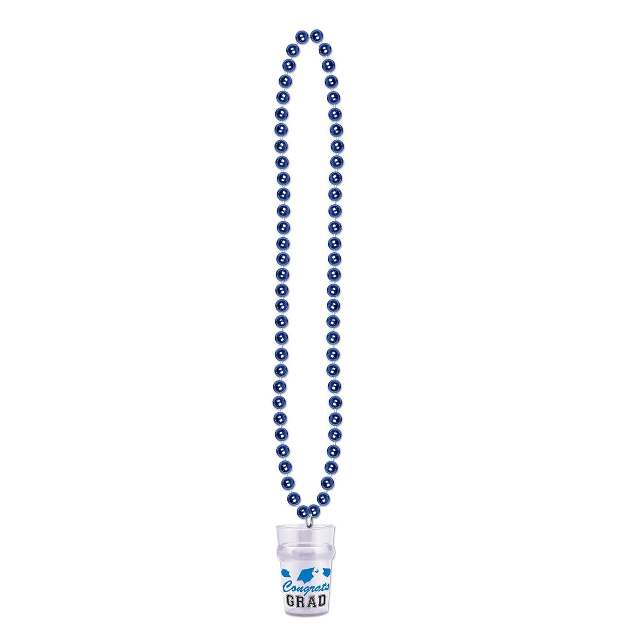 Bead Necklace with Grad Graduation Party Glass - blue - Bulk 12 Pack