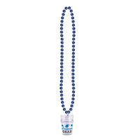 Bead Necklace with Grad Graduation Party Glass - blue - Bulk 12 Pack