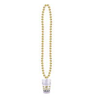 Bead Necklace with Grad Graduation Party Glass - gold - Bulk 12 Pack