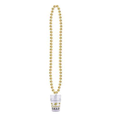 Bead Necklace with Grad Graduation Party Glass - gold - Bulk 12 Pack