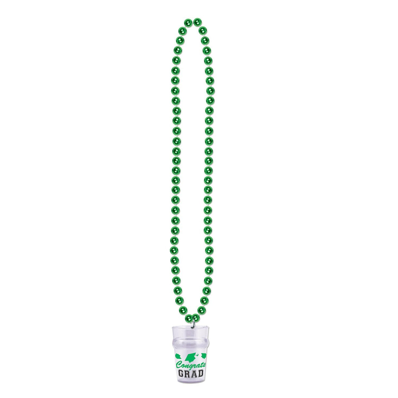 Graduation Party Bead Necklaces with Grad Glass - green - Bulk 12 Pack