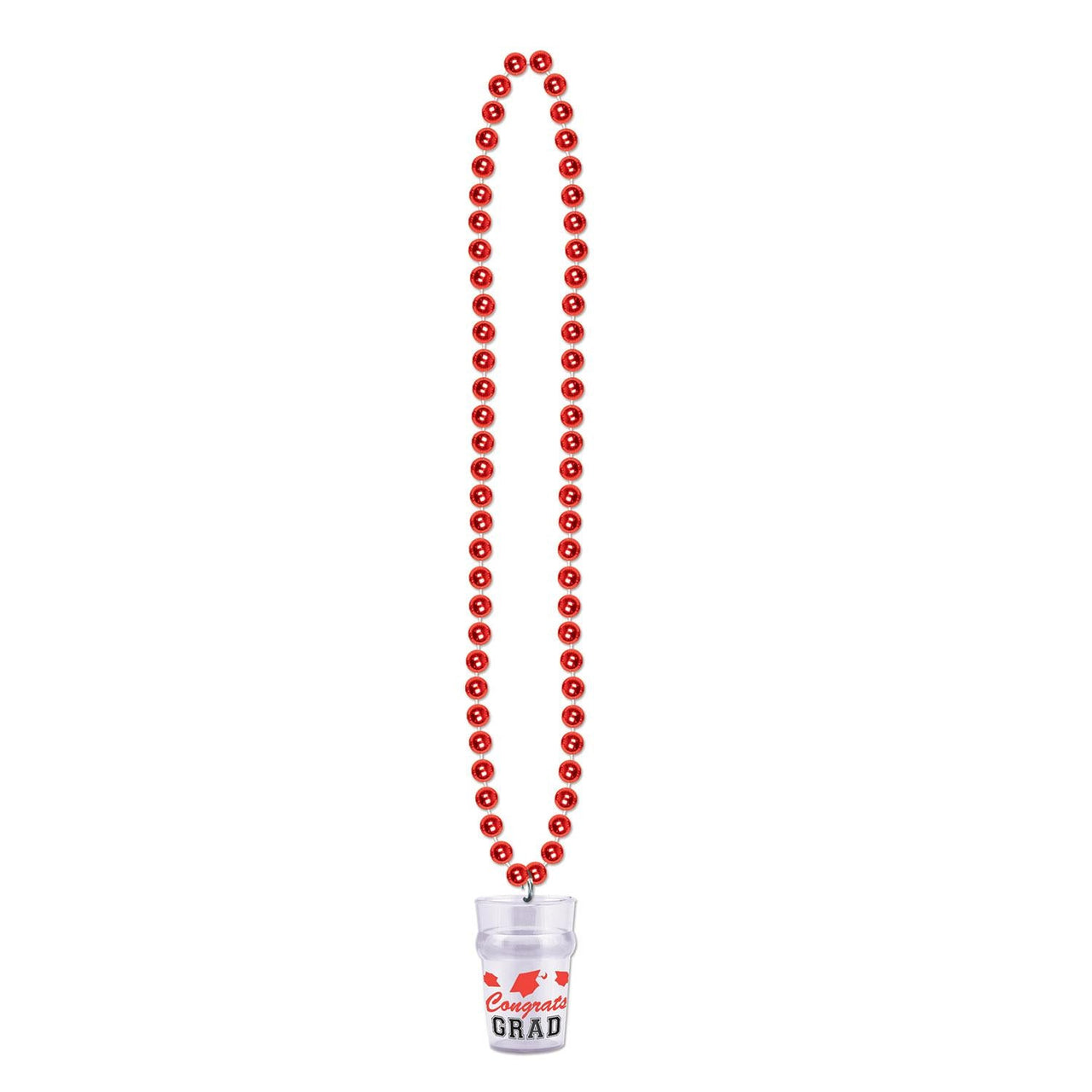 Graduation Party Bead Necklaces with Grad Glass - red - Bulk 12 Pack