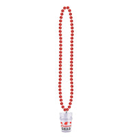 Graduation Party Bead Necklaces with Grad Glass - red - Bulk 12 Pack