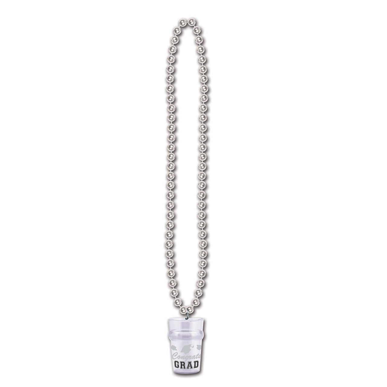 Graduation Party Bead Necklaces with Grad Glass - silver - Bulk 12 Pack