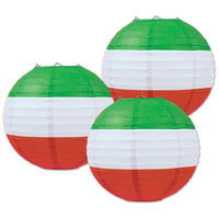 Fiesta Red, White/Green Paper Lanterns - Bulk 18 Pack