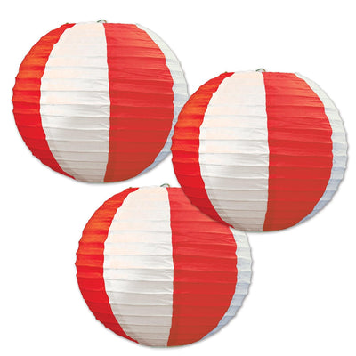 Red/White Stripes Party Paper Lanterns - Bulk 18 Pack