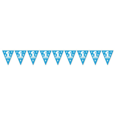 1st Birthday Party Pennant Banner - Light blue - Bulk 12 Pack