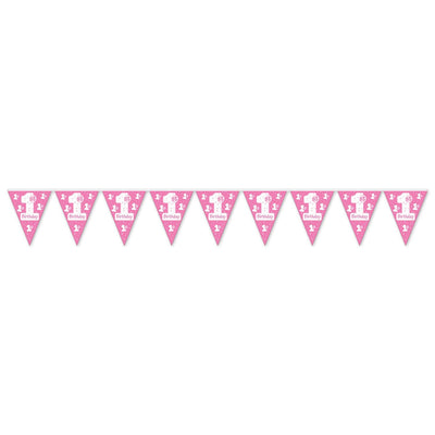 1st Birthday Party Pennant Banner - pink - Bulk 12 Pack