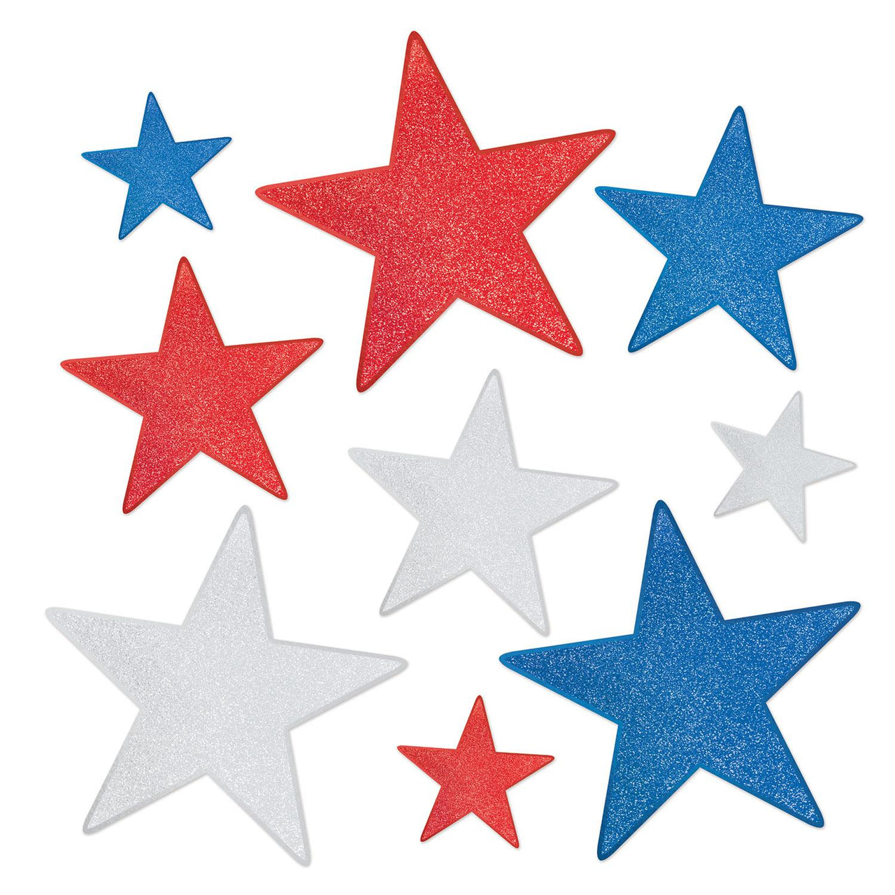 Glittered Foil Star Party Cutouts Asst red - silver blue - Bulk 108 Pack