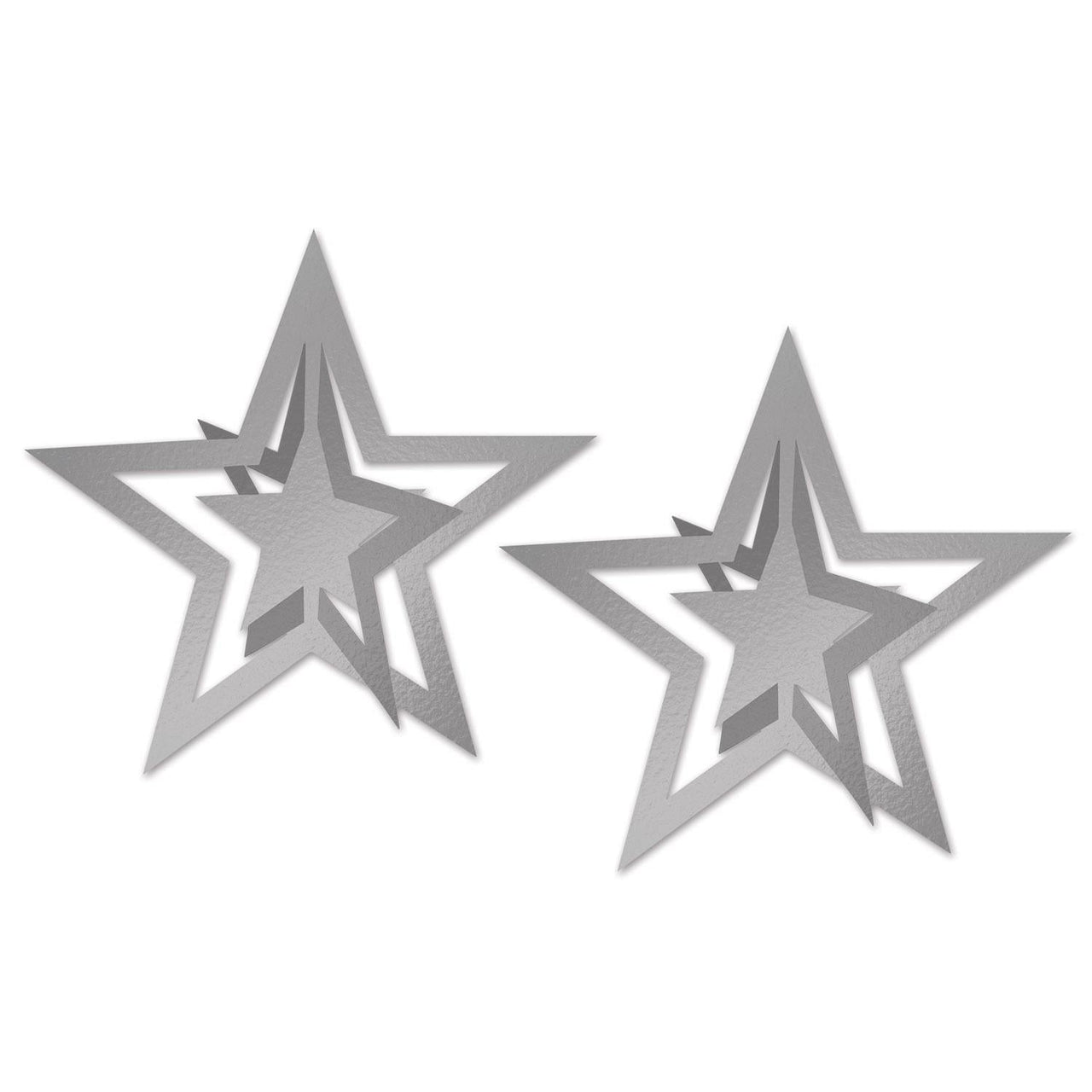 Packaged 3-D Foil Party Hanging Stars - silver - Bulk/24 Stars