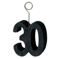 Glittered 30th Birthday Party Photo/Balloon Holder - black - Bulk 6 Pack