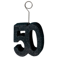 Glittered 50th Birthday Party Photo/Balloon Holder - black - Bulk 6 Pack