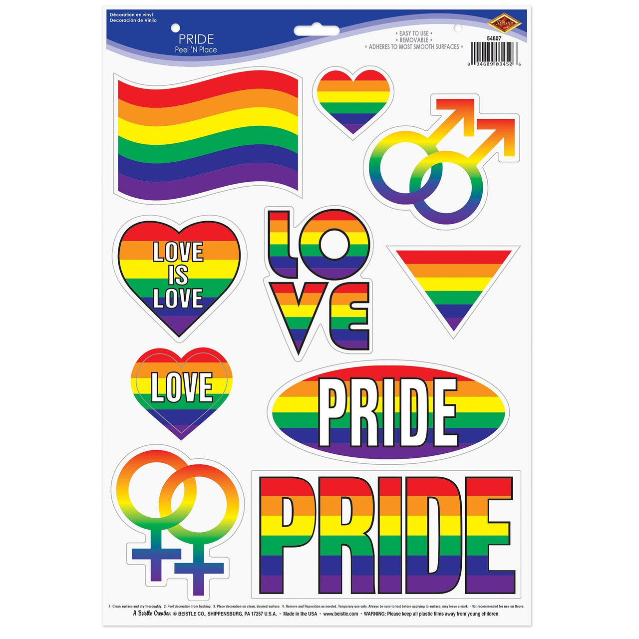 Pride Peel 'N Place Cling Sheets - Bulk/12 Cling Sheets