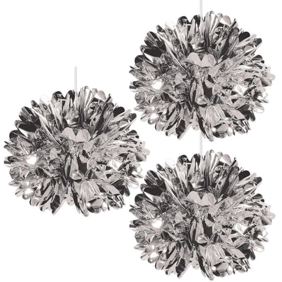Metallic Party Fluff Balls - silver - Bulk 36 Pack