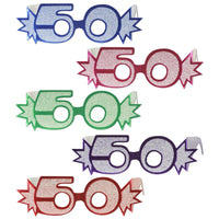 50th Birthday Party Glittered Foil Eyeglasses - Bulk 25 Pack