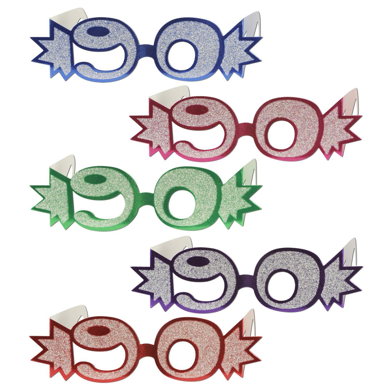 90th Birthday Party Glittered Foil Eyeglasses - Bulk 25 Pack