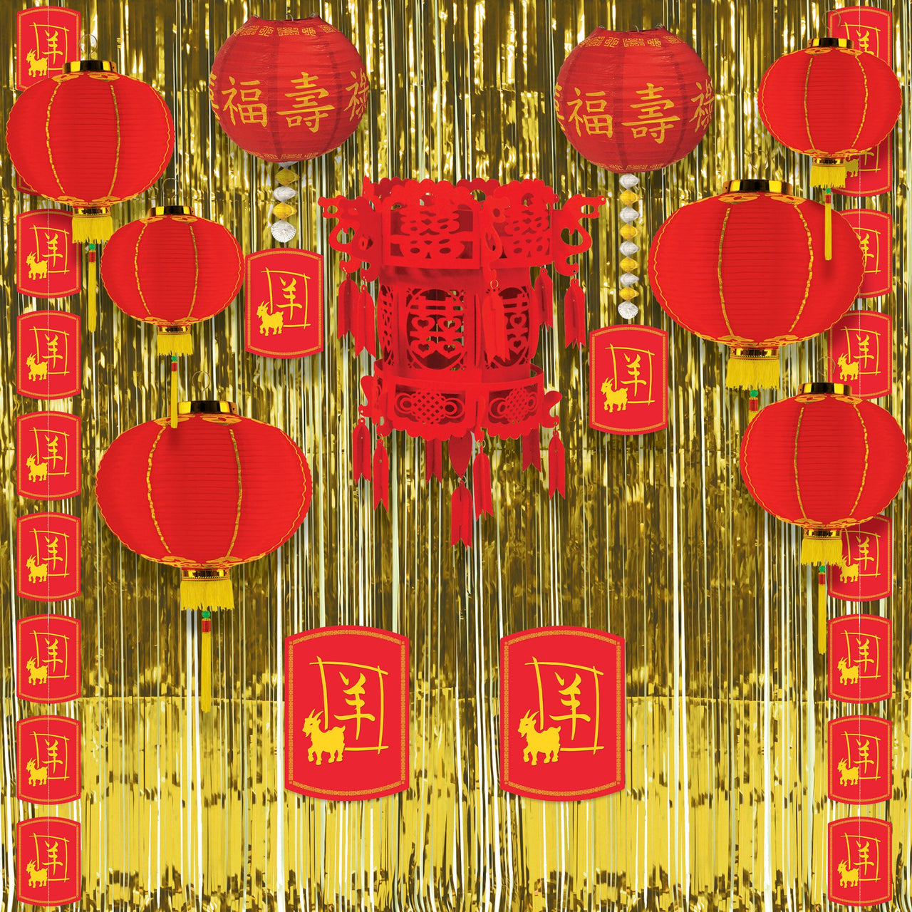 6 Pack Bulk Year of the Goat Cutout Double-Sided Chinese New Year Decor